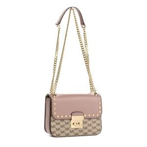 NWT AUTHENTIC MICHAEL KORS SLOAN EDITOR MD CHAIN SHOULDER HANDBAG NAT/ FAWN PINK